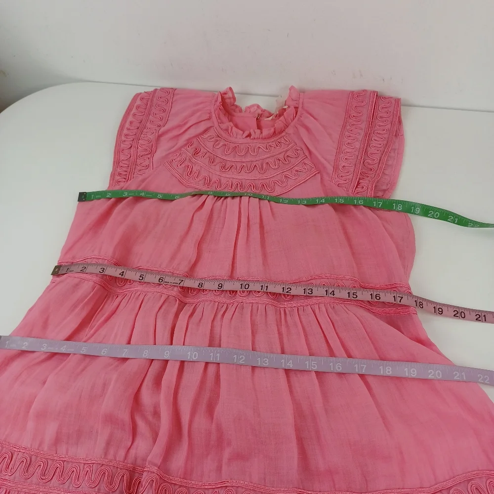 Veronica Beard Keely Tiered Mini Dress Size 4 Women Preppy Ramie In Dark Peony